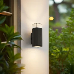 Lindby udendørs væglampe Halvar, sort, 20 cm, 2 x GU10, IP65