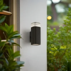 Lindby udendørs væglampe Halvar, sort, 20 cm, 2 x GU10, IP65