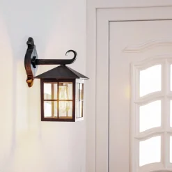 Lindby udendørs væglampe Ida, rustfarvet, lygte, 34 cm, E27