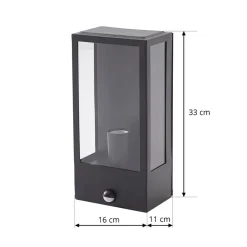 Lindby udendørs væglampe Ilana, sort, sensor, IP44, E27
