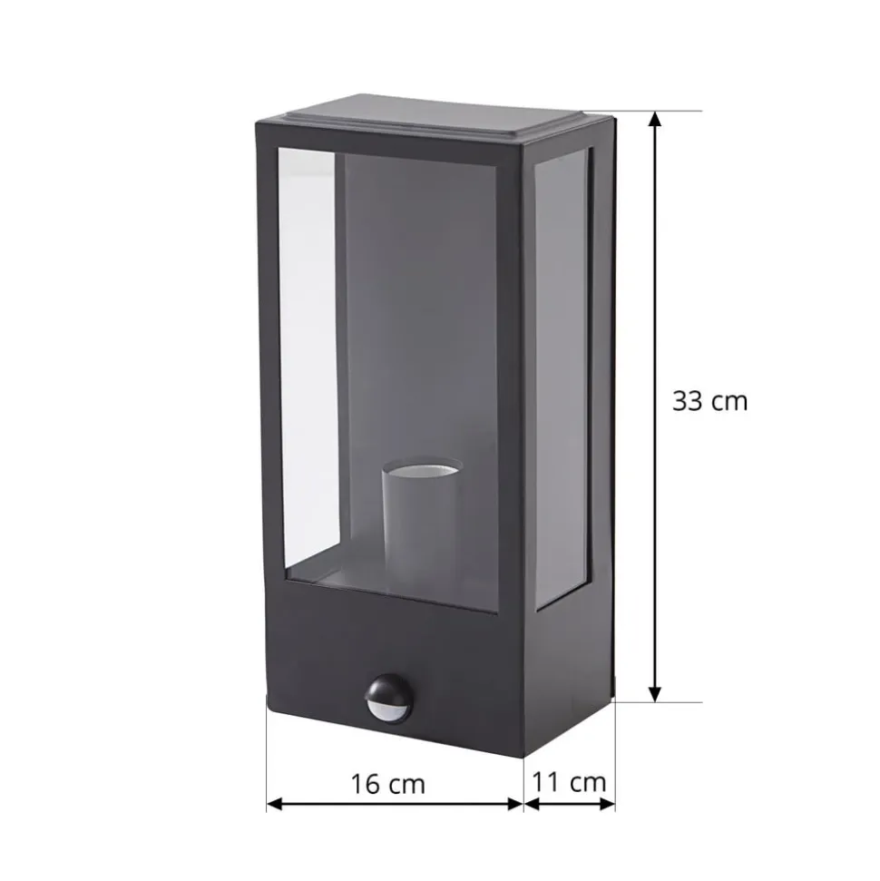 Lindby udendørs væglampe Ilana, sort, sensor, IP44, E27