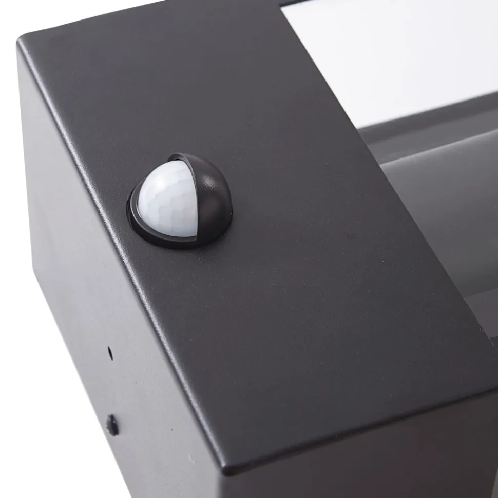 Lindby udendørs væglampe Ilana, sort, sensor, IP44, E27