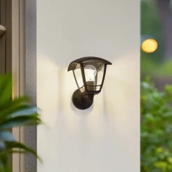 Lindby udendørs væglampe Isidoro, sort, lanterne, plast