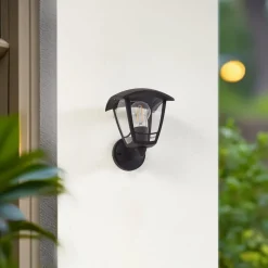 Lindby udendørs væglampe Isidoro, sort, lanterne, plast