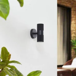 Lindby udendørs væglampe Jovane, sort, aluminium, 2 lyskilder