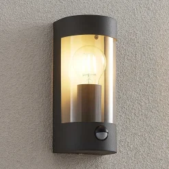 Lindby udendørs væglampe Junias, 24 cm, antracit, sensor