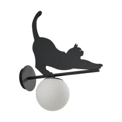 Lindby udendørs væglampe Katti, metal, sort, IP44, kat