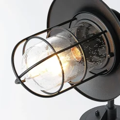 Lindby udendørs væglampe Kyan, højde 32 cm, sort, IP44, E27