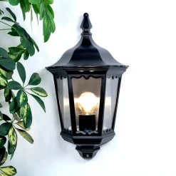 Lindby udendørs væglampe Lieva, højde 44 cm, sort, glas