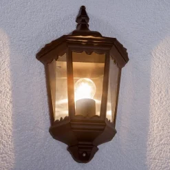 Lindby udendørs væglampe Lieva, højde 44 cm, sort, glas