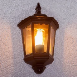 Lindby udendørs væglampe Lieva, højde 44 cm, sort, glas