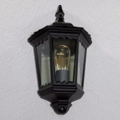 Lindby udendørs væglampe Lieva, højde 44 cm, sort, glas