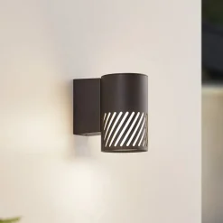 Lindby udendørs væglampe Lurinda, 1 lyskilde, sort, aluminium, Ø10cm