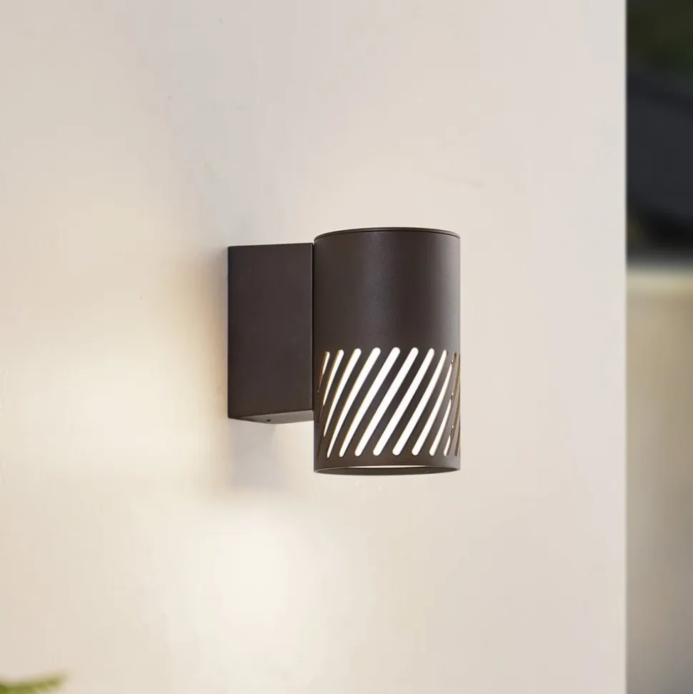 Lindby udendørs væglampe Lurinda, 1 lyskilde, sort, aluminium, Ø10cm