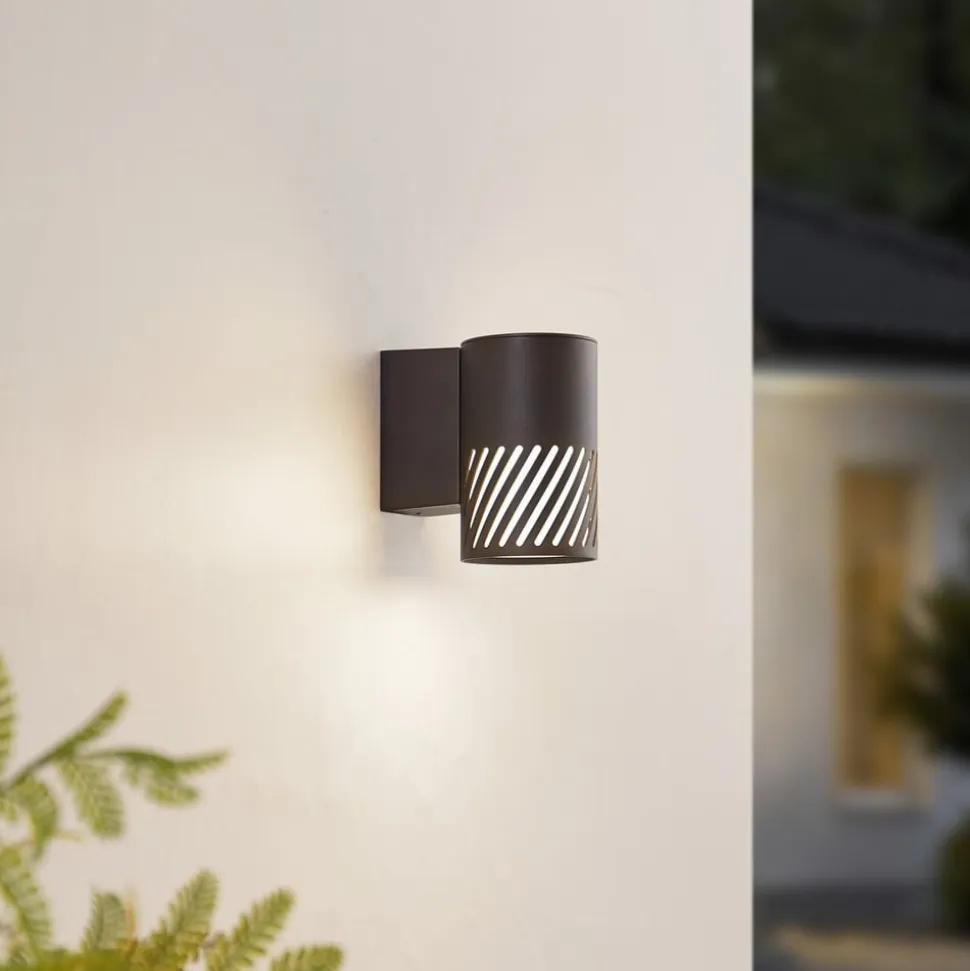 Lindby udendørs væglampe Lurinda, 1 lyskilde, sort, aluminium, Ø10cm