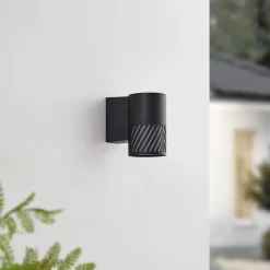Lindby udendørs væglampe Lurinda, 1 lyskilde, sort, aluminium, Ø10cm