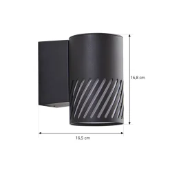 Lindby udendørs væglampe Lurinda, 1 lyskilde, sort, aluminium, Ø10cm