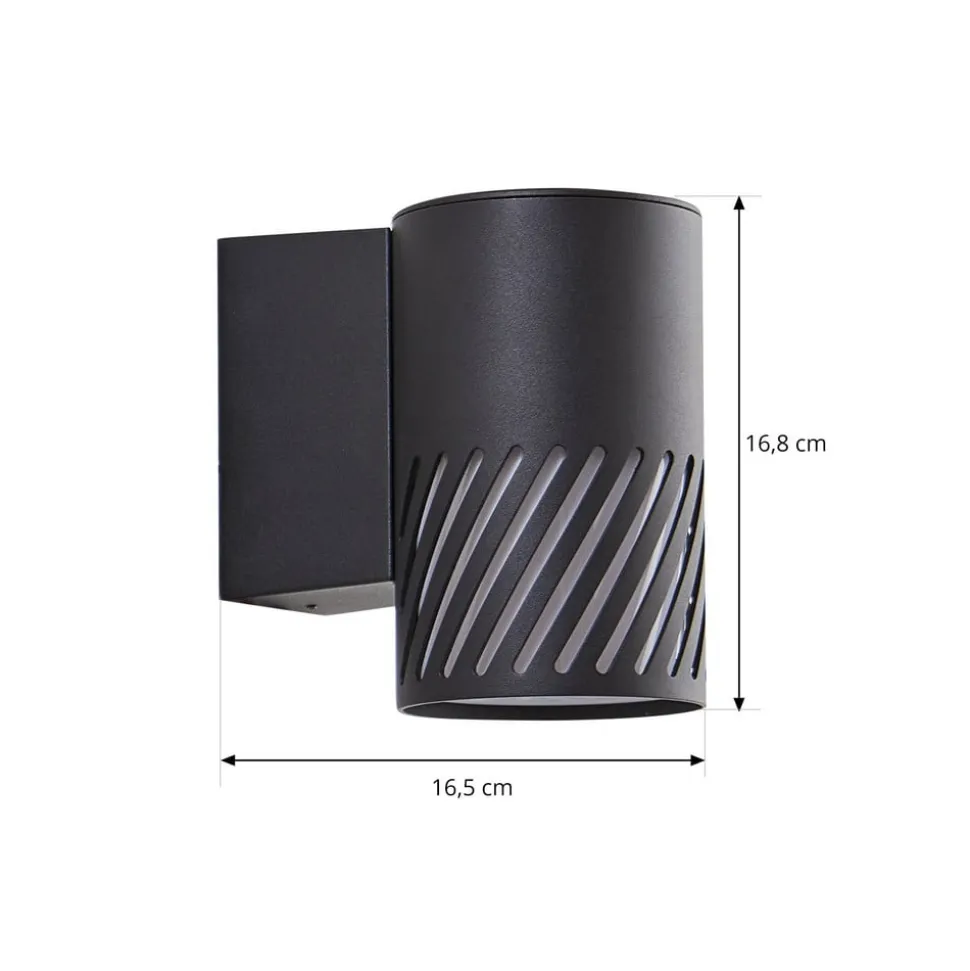 Lindby udendørs væglampe Lurinda, 1 lyskilde, sort, aluminium, Ø10cm