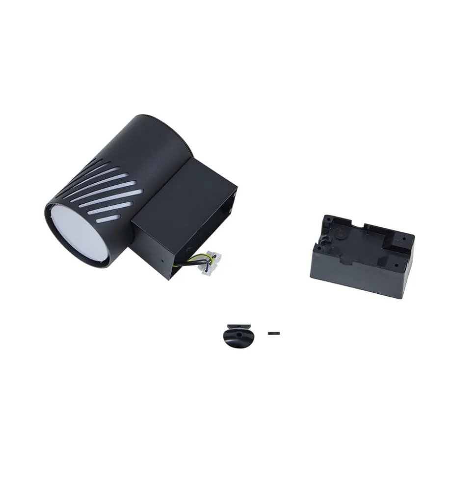 Lindby udendørs væglampe Lurinda, 1 lyskilde, sort, aluminium, Ø10cm