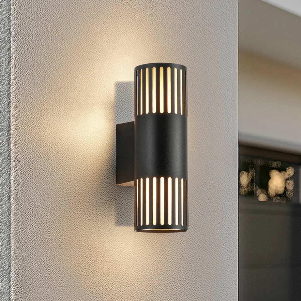 Lindby udendørs væglampe Lurinda, 2 lyskilder, sort, Ø10cm