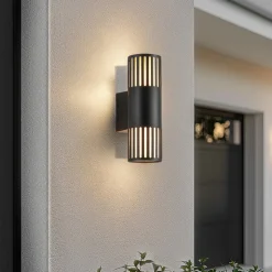 Lindby udendørs væglampe Lurinda, 2 lyskilder, sort, Ø10cm