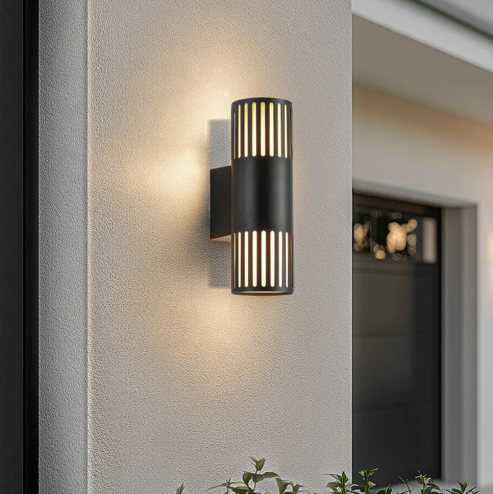 Lindby udendørs væglampe Lurinda, 2 lyskilder, sort, Ø10cm