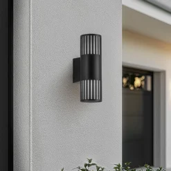 Lindby udendørs væglampe Lurinda, 2 lyskilder, sort, Ø10cm