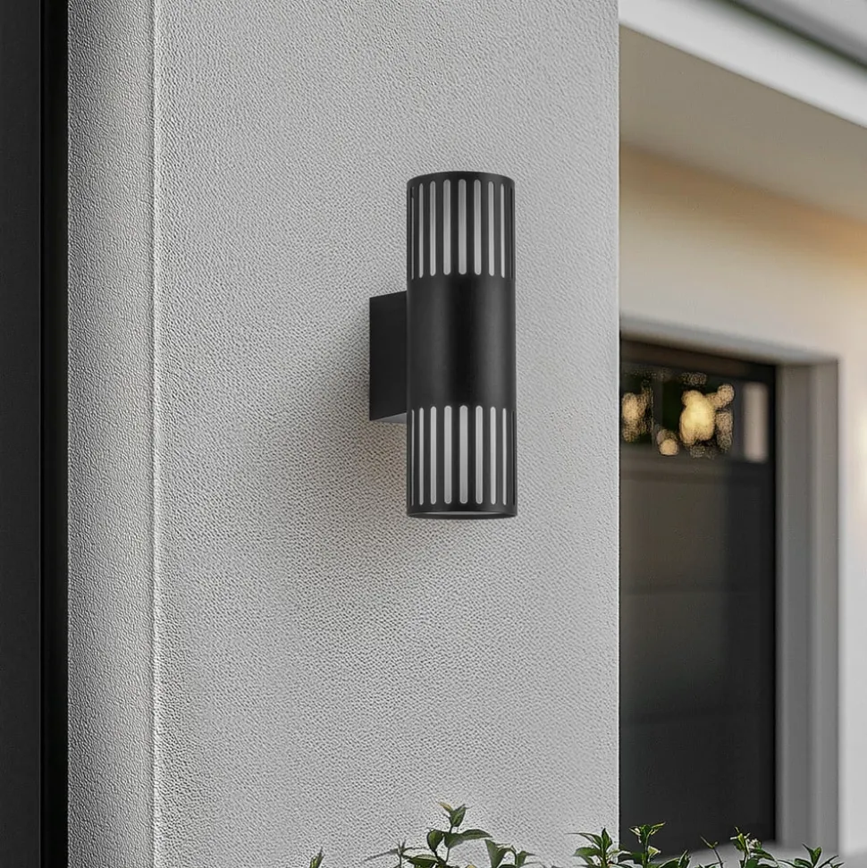 Lindby udendørs væglampe Lurinda, 2 lyskilder, sort, Ø10cm