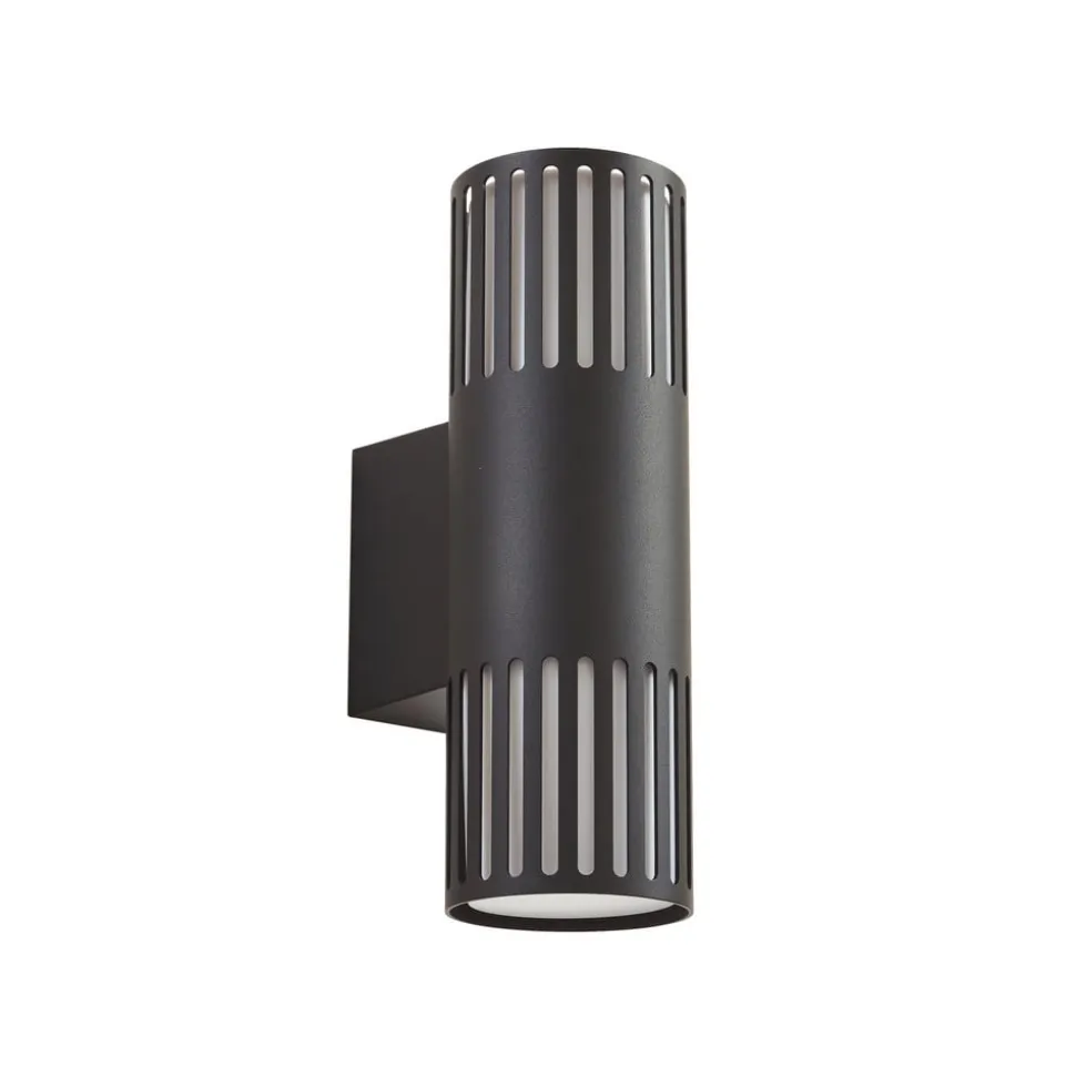 Lindby udendørs væglampe Lurinda, 2 lyskilder, sort, Ø10cm