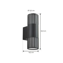 Lindby udendørs væglampe Lurinda, 2 lyskilder, sort, Ø10cm