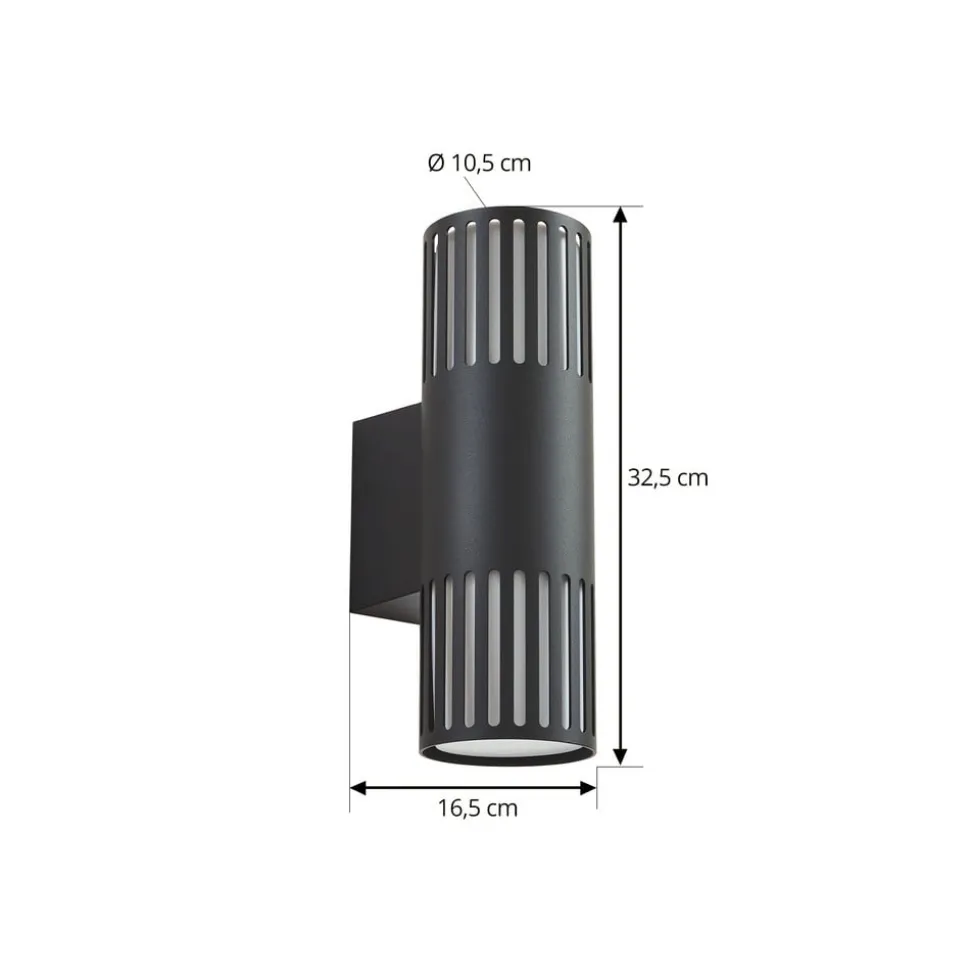 Lindby udendørs væglampe Lurinda, 2 lyskilder, sort, Ø10cm