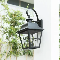 Lindby udendørs væglampe Mertollio, højde 47 cm, sort, glas