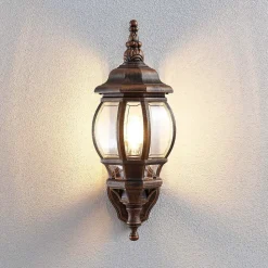 Lindby udendørs væglampe Nadesha, højde 47 cm, børstet guld