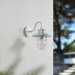 Lindby udendørs væglampe Naleta, galvaniseret sølv, stål