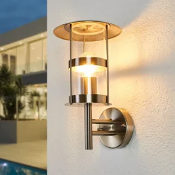 Lindby udendørs væglampe Noemi, grå, stål, 32 cm