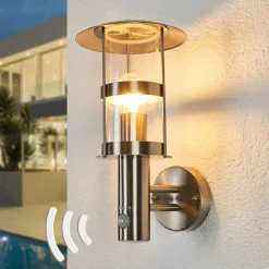 Lindby udendørs væglampe Noemi, sensor, grå, stål, 34 cm