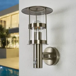 Lindby udendørs væglampe Noemi, sensor, grå, stål, 34 cm