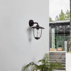 Lindby udendørs væglampe Satish, kobberfarvet, jern, 32 cm