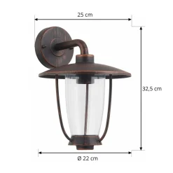 Lindby udendørs væglampe Satish, kobberfarvet, jern, 32 cm