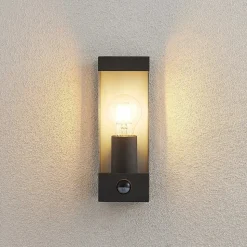 Lindby udendørs væglampe Tilian, sensor, højde 25 cm, antracit