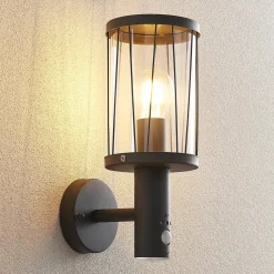 Lindby udendørs væglampe Yonan, højde 34 cm, antracit, sensor