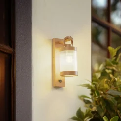 Lindby udendørs væglampe Yrene, 20 cm, beige, sensor, ripple