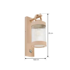 Lindby udendørs væglampe Yrene, 20 cm, beige, sensor, ripple