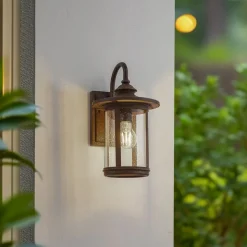 Lindby udendørs væglampe Zayn, rustfarvet, glas, IP23