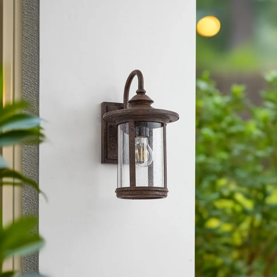 Lindby udendørs væglampe Zayn, rustfarvet, glas, IP23
