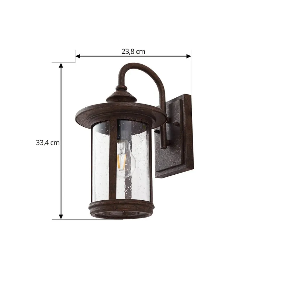 Lindby udendørs væglampe Zayn, rustfarvet, glas, IP23