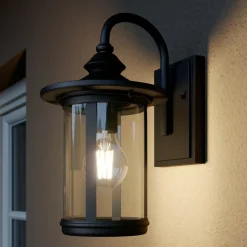 Lindby udendørs væglampe Zayn, sort, glas, højde 33 cm, IP23