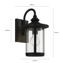 Lindby udendørs væglampe Zayn, sort, glas, højde 33 cm, IP23