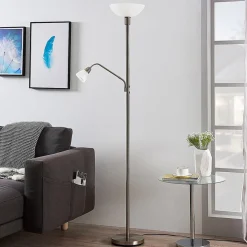 Lindby uplight Jost, 180 cm, nikkelfarvet, læselampe