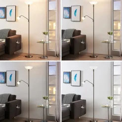 Lindby uplight Jost, 180 cm, nikkelfarvet, læselampe